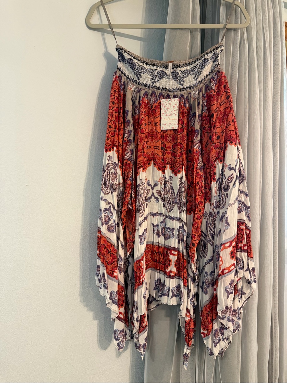 Free People Red and White Asymmetrical Handkerchief Hem Skirt